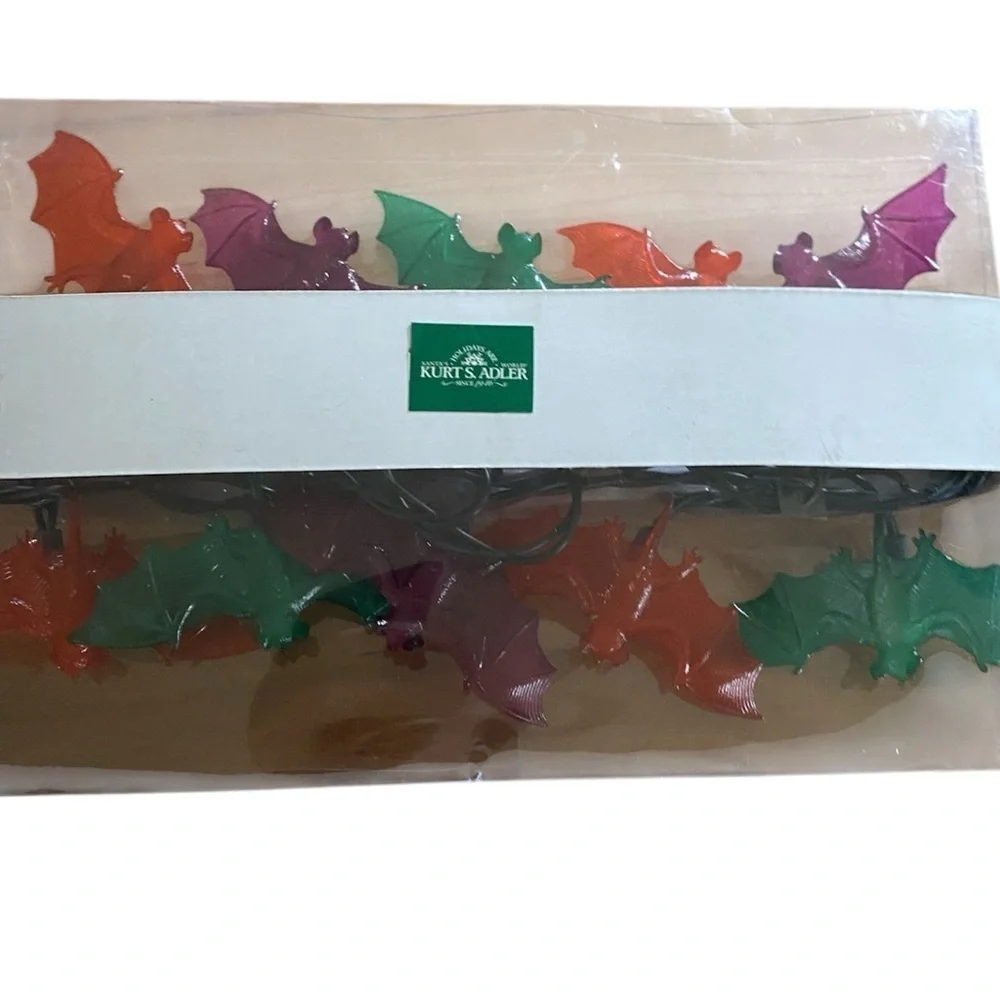 Kurt Adler UL 10 Orange Purple Green Bat Icicle String Halloween Light Set